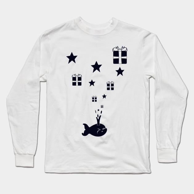 Christmas Whale Spouting Gifts Long Sleeve T-Shirt by KawaiiForYou